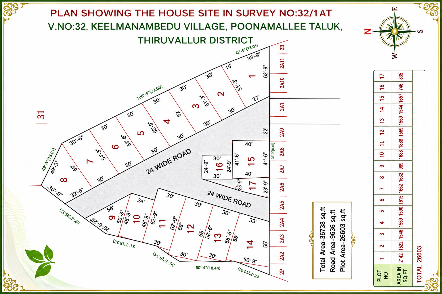 Layout plan of house site in Survey No. 32/1, Keelmanambedu Village, Poonamallee Taluk, Thiruvallur District